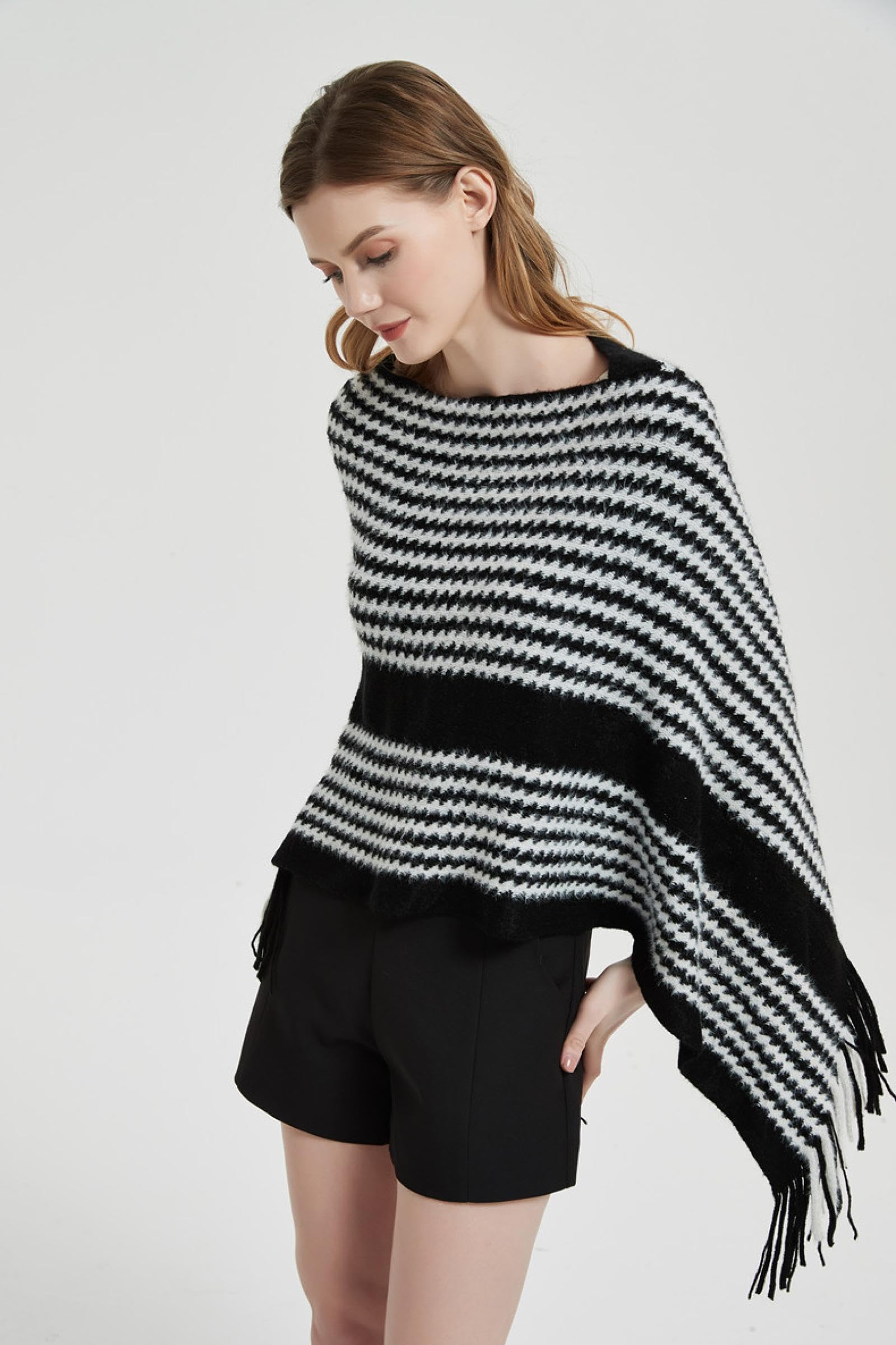 Sciarpa Donna Scialle Uomo Mantella Pullover Mantella Primavera Autunno Inverno Camicia Lavorata A Maglia Mantella Lavorata A Maglia A Righe Nere