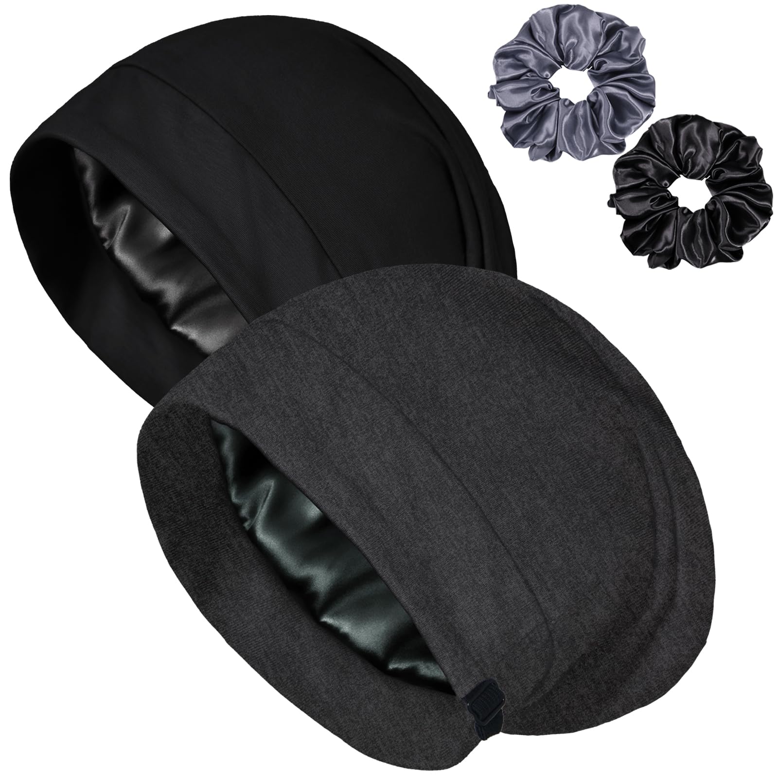 Satin Bonnet for Sleeping Night Cap, Adjustable Satin Lined Silk Bonnets Sleep Cap for Curly Hair Braids Beanie Black Women