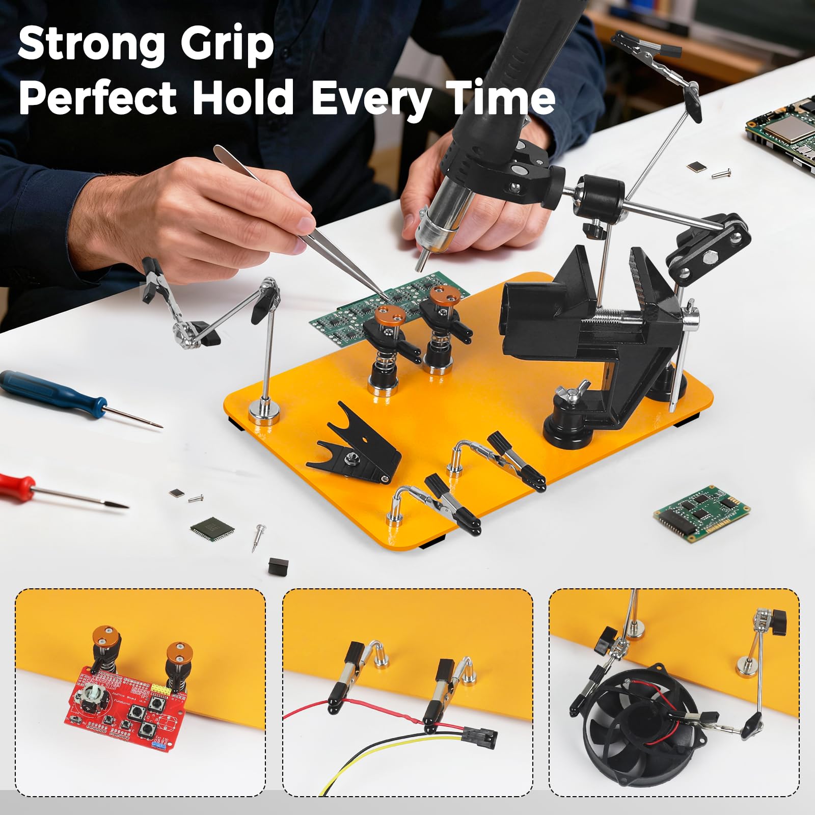 NOEVSBIG Stazione di saldatura Helping Hands con lampada d'ingrandimento 5X, bracci magnetici flessibili, morsetti per saldatura a 360°, morsa da banco da lavoro e grande base stabile e morsetto per