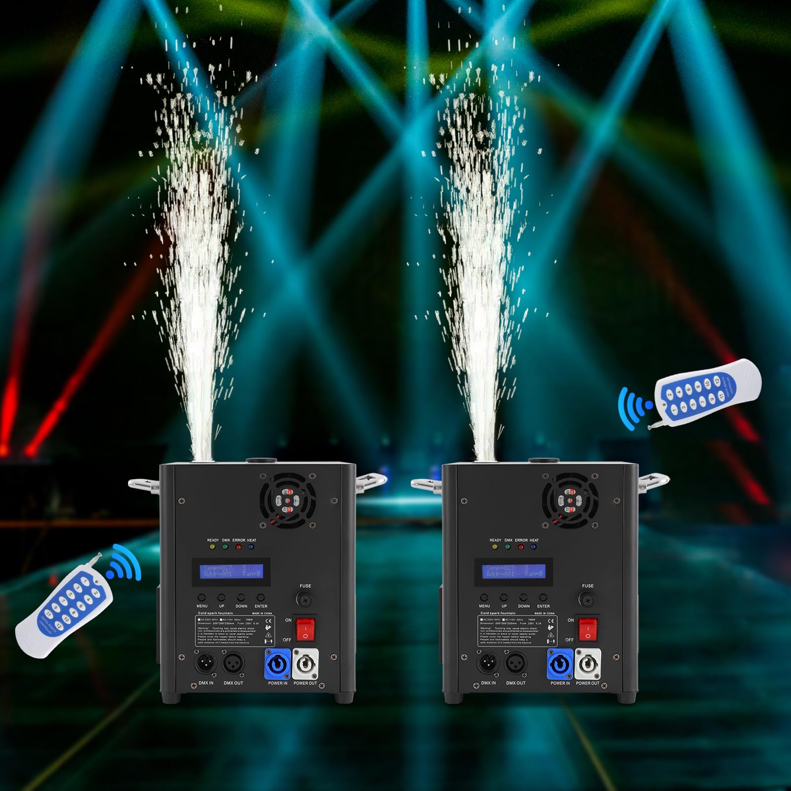 2 Stück Cold Spark Maschinen, 700W Pyrotechnikmaschinen, Elektronische Fernsteuerung Sparkler Pyrotechnik, Tragbares Funkenmaschine für Bühnen, Hochzeiten, Heiratsanträge