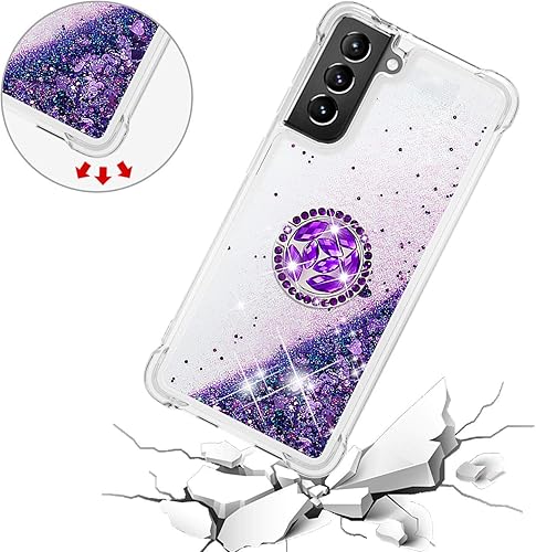 Miniatura 6 de Asuwish Funda de teléfono para Samsung Galaxy S21 5G de 6.2 pulgadas con protector de pantalla y soporte para anillo con purpurina líquida brillante
