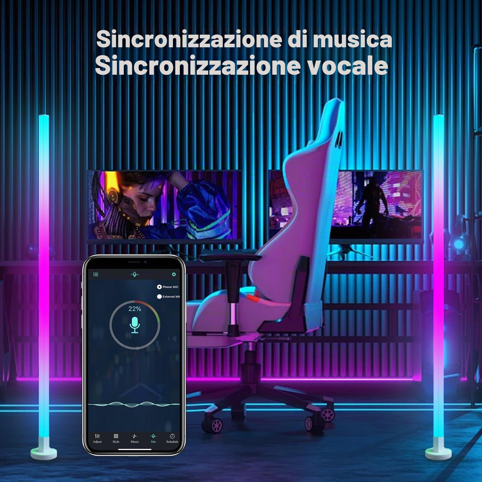 ANTELA Lampade da Terra LED 9W RGB Multi-coulor Dimmerabile | Telecomando, Timer, per Soggiorno Camera da Letto, Sala Giochi, Cinema di Casa