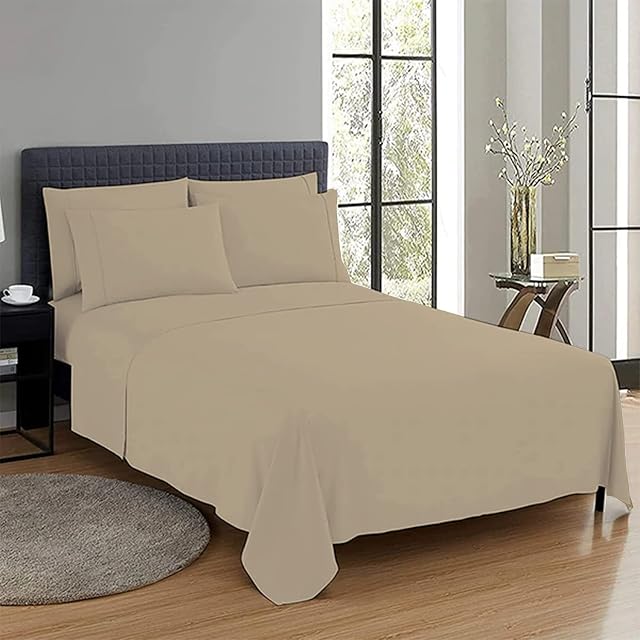 Non Iron Soft Poly-Cotton Plain Dyed Flat Bed Sheet Single, Double, King Available in 20 Modern Colors (Mocha, Double)