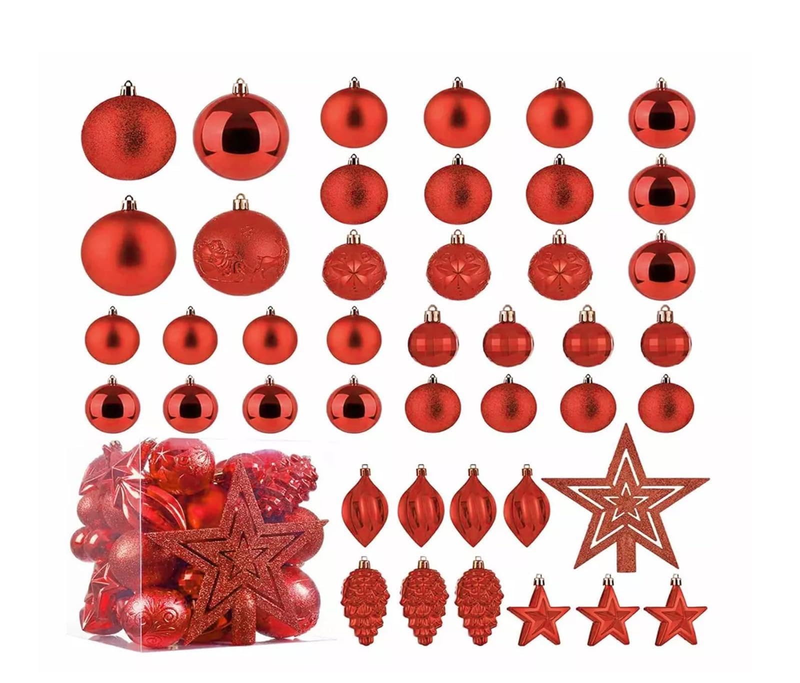 Homion Red Christmas Ball Baubles Decoration Tree Ornaments Including Balls Stars And A Tree Topper Shatterproof Xmas Hanging 43 Pieces Set Home Office Outdoor Indoor (, 43Pc)