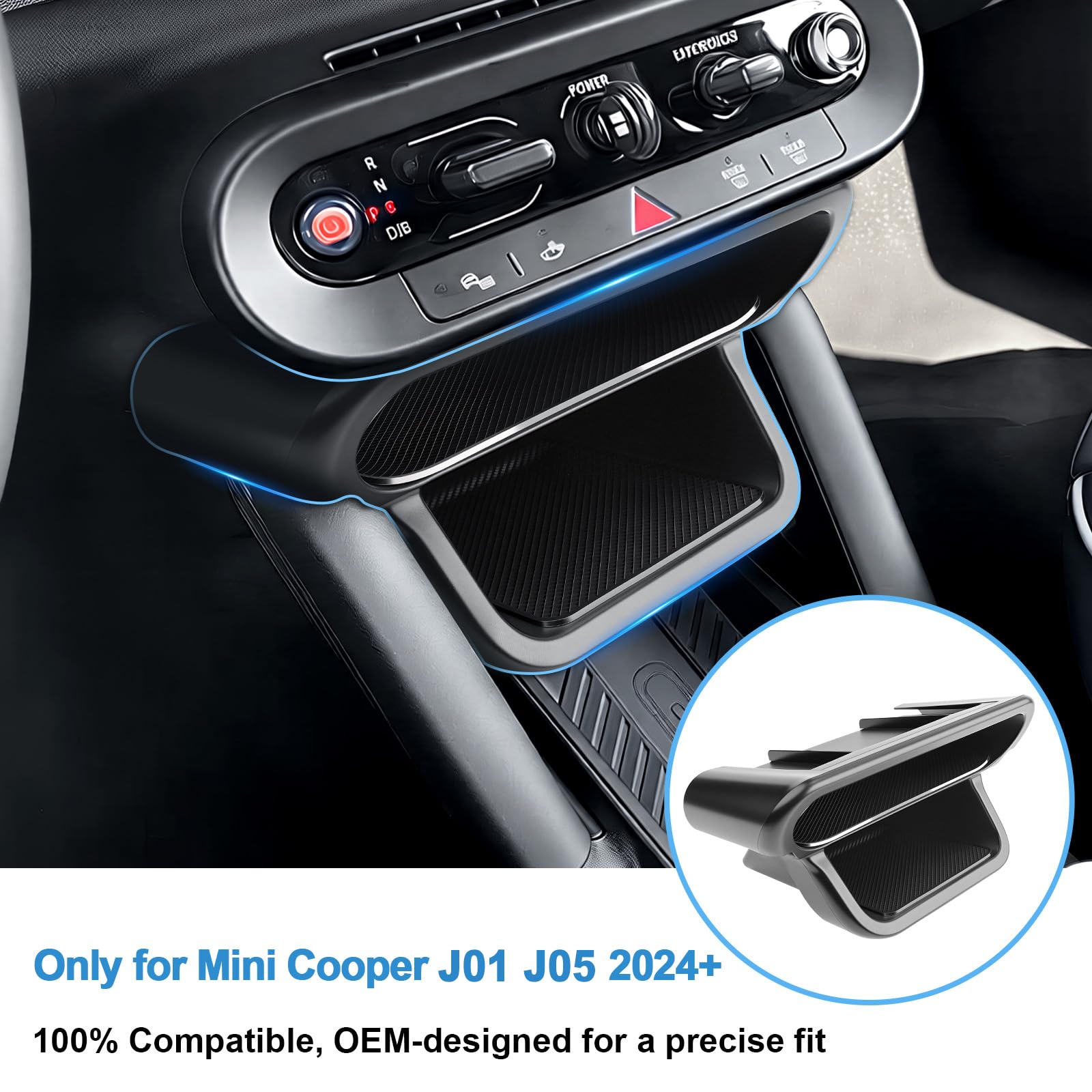 Caja de almacenamiento para consola central compatible con Mini Cooper J01 J05 2024-2026, accesorios Mini Cooper reposabrazos central, guantera, reposabrazos organizador con alfombrilla