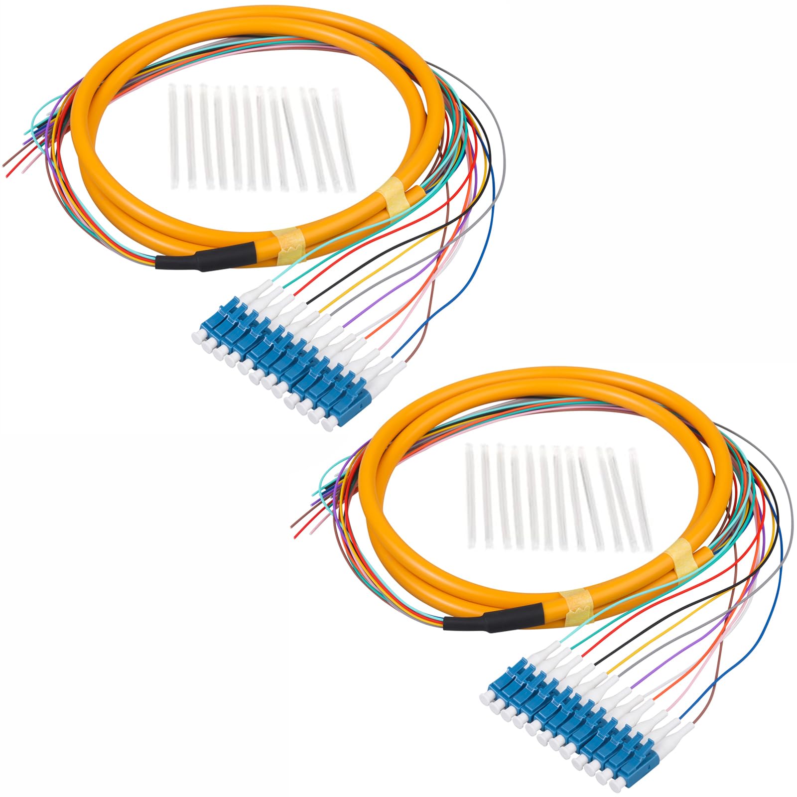 Duogalia 2-Pack LC/UPC Fiber Optic Pigtail, 1.2m 12 Strand SingleMode 9/125 Fiber Pigtail, 12 Color-Coded Fiber Patch Cords for Fusion Splicing