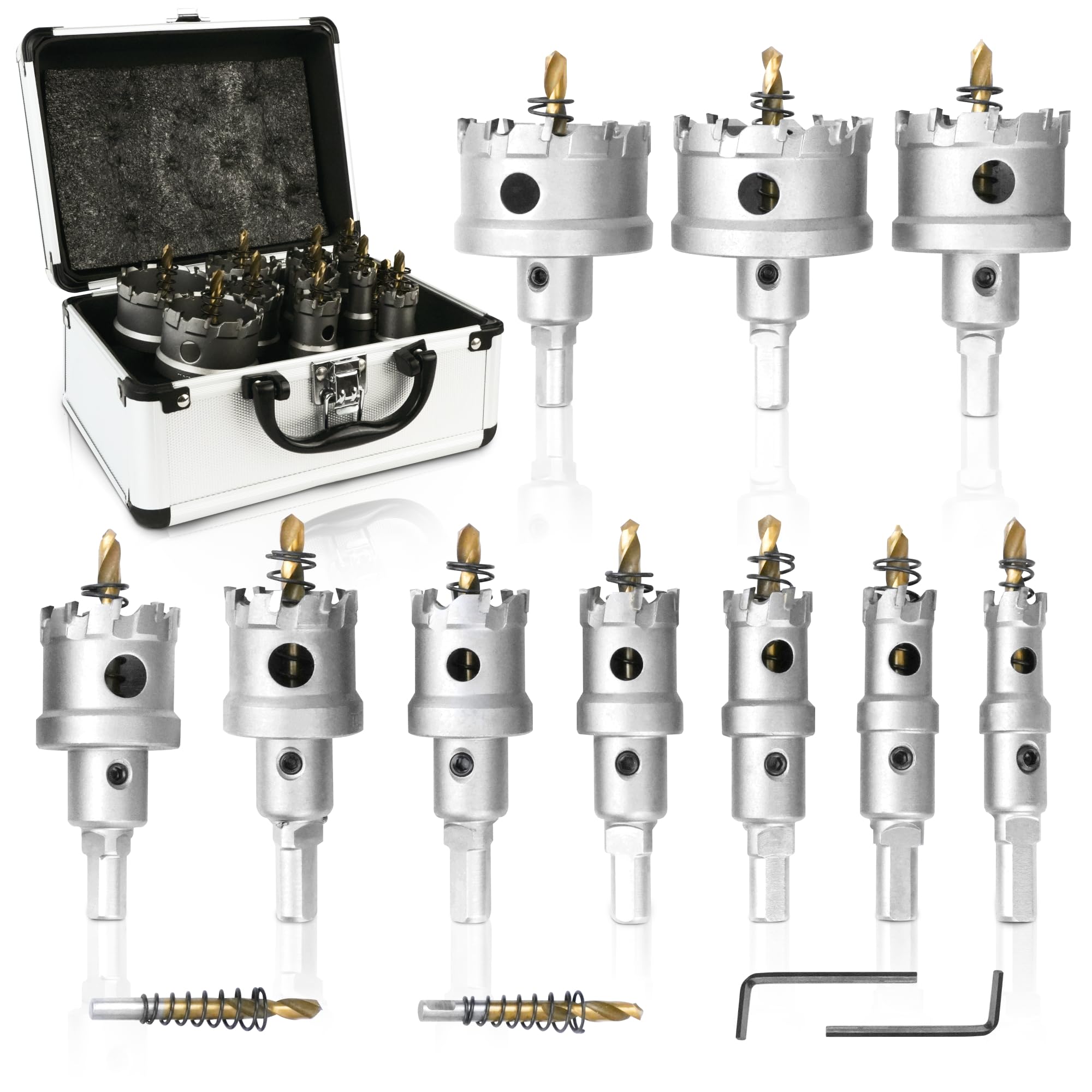 MonoPro 12PCS Carbide Hole Saw Kit 5/8" - 2-1/8", Heavy Duty Hole Saw Set for Hard Metal, Stainless Steel, Iron, Wood & Plastic - Durable Carbide Tip