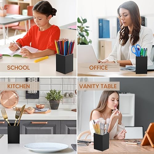 Miniatura 7 de Paquete de 10 soportes acrílicos negros para bolígrafos, organizador de lápices de escritorio, soporte para brochas de maquillaje, soporte de