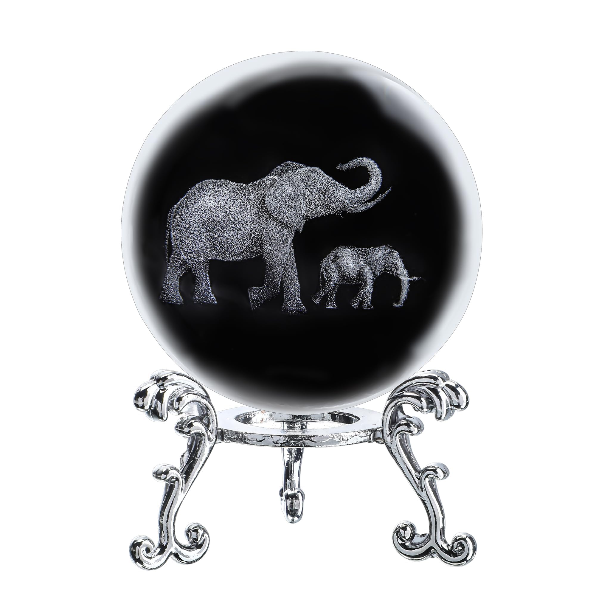 3D Elephant Crystal Ball 2.3in Laser Engraved Figurine with Stand Gift