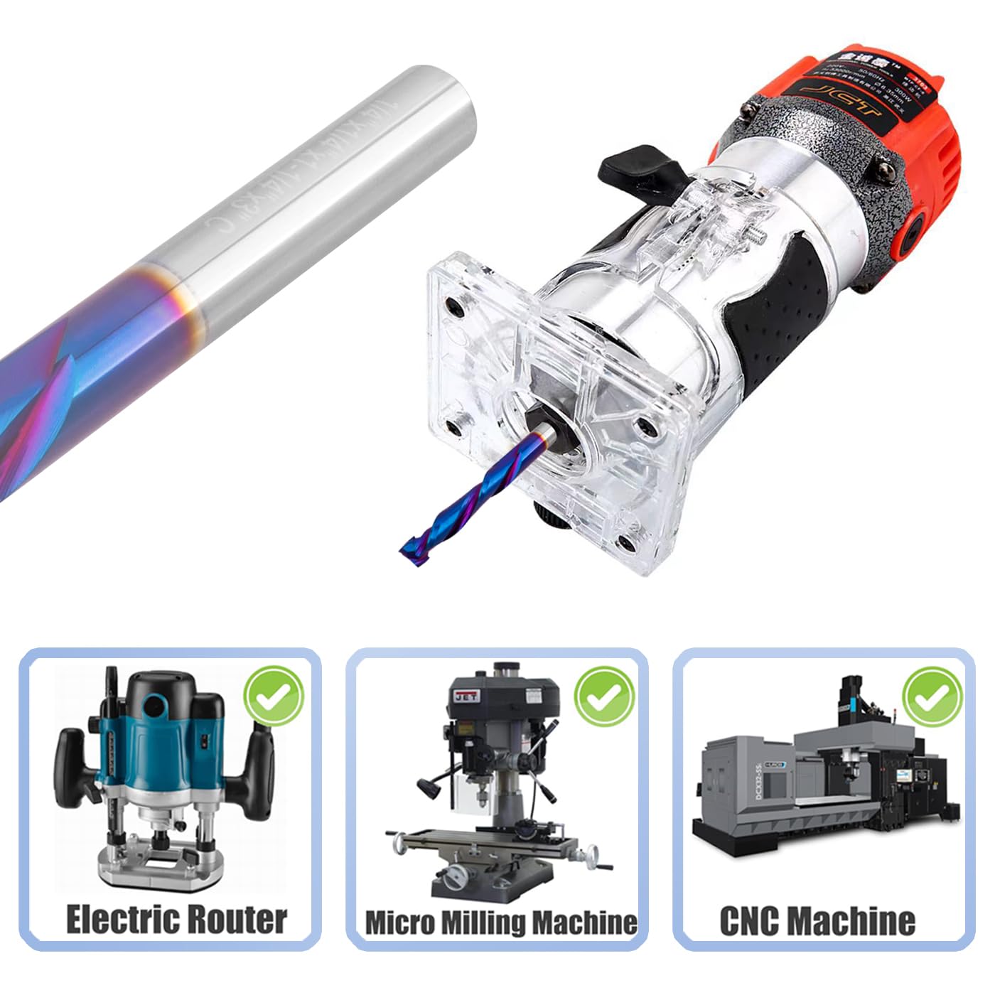 Mesee Up Down Compression Cut Spiral Flush Trim Router Bit 1/4" Shank 2-Flute CNC End Mill Bit Solid Carbide Spiral Bit Up & Down Cut End Mill Cutter Tool, 1-1/4" Cutting Length, 1/4" Cutting Dia.