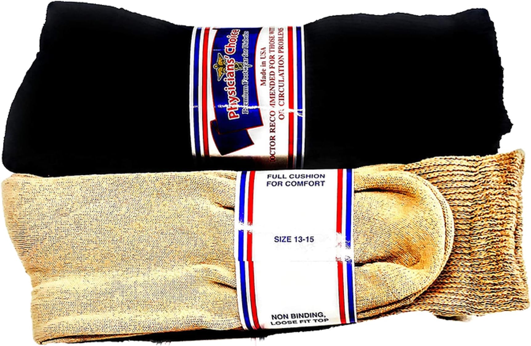 Mens Diabetic Socks Size 13-15 Black, Tan, Navy and White 12 Pair Color Assortmen