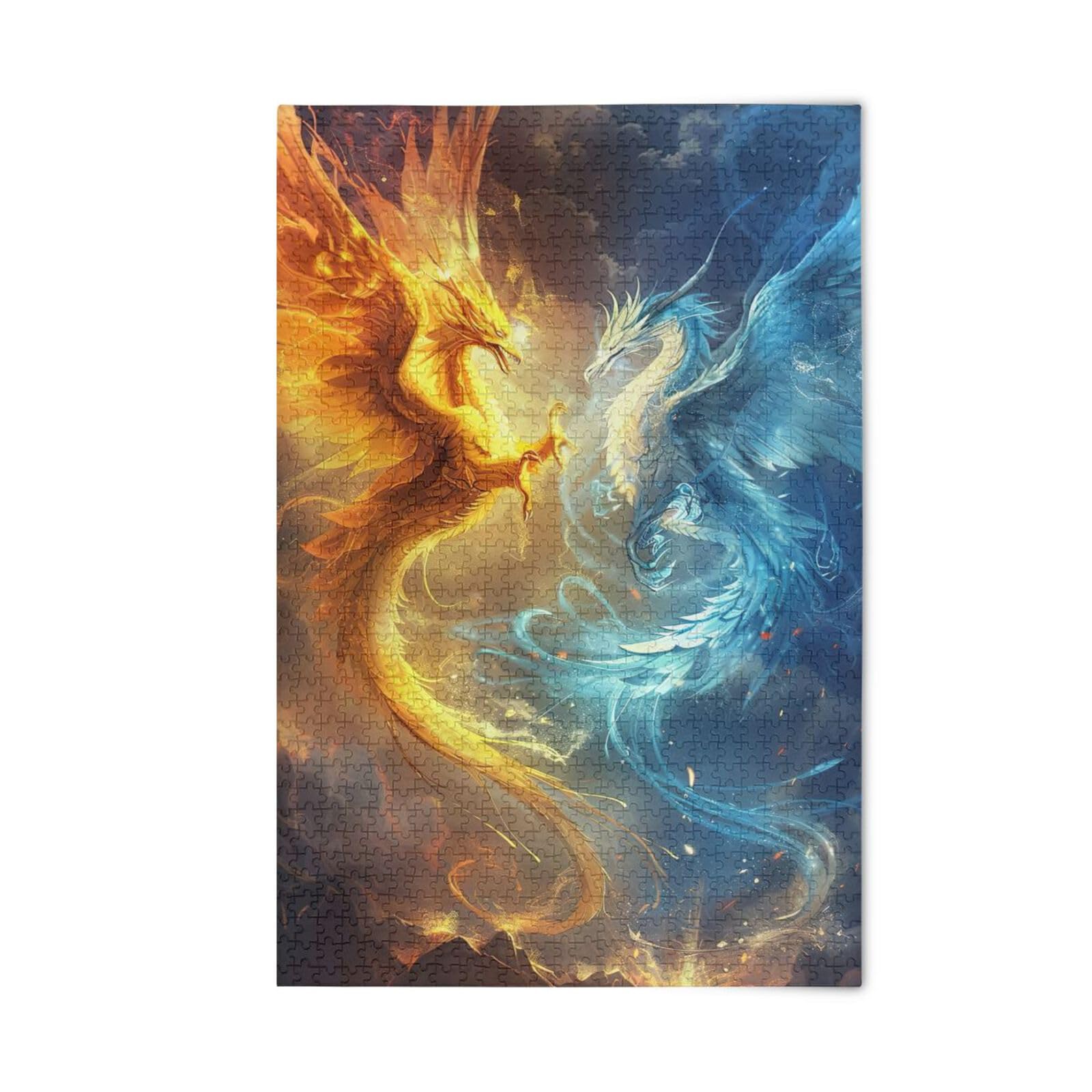 Amazon.com: Puzzles for Adults 500 Piece Fire Dragon Ice Blue