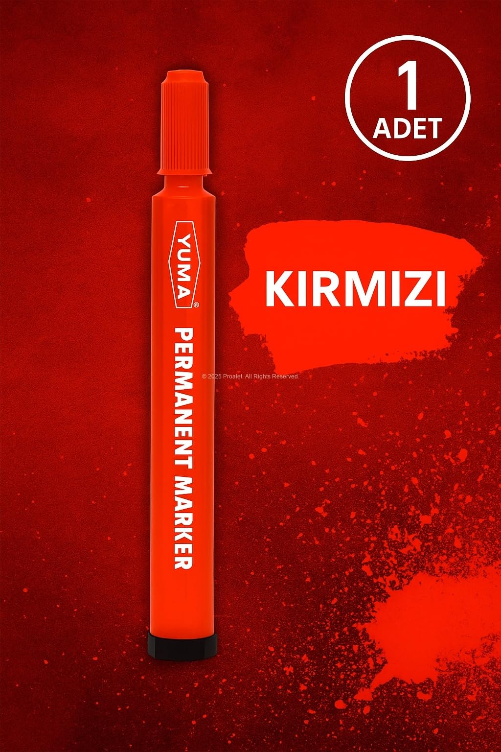 Proalet Yuma Koli Kalemi, Alkol Bazlı Mürekkep, 3 mm Yuvarlak Uçlu, Permanent Marker, Tüm Yüzeyler İçin, Suya Dayanıklı, Hızlı Kuruyan, Endüstriyel Kalem (Kırmızı, Adet, 1)