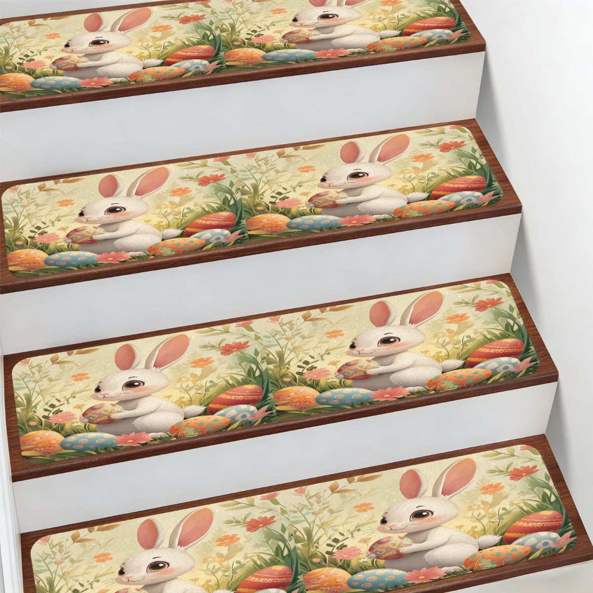 Alfombras para peldaños de escalera Mexpekil decorativas para escaleras de madera con conejitos