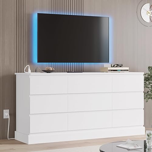 Miniatura 9 de Hasuit Cómoda Blanca Moderna para Dormitorio con 9 Cajones, Cómodas de 61.4" de Ancho Cajonera con Almacenamiento de Gran Capacidad, Cómoda Larga