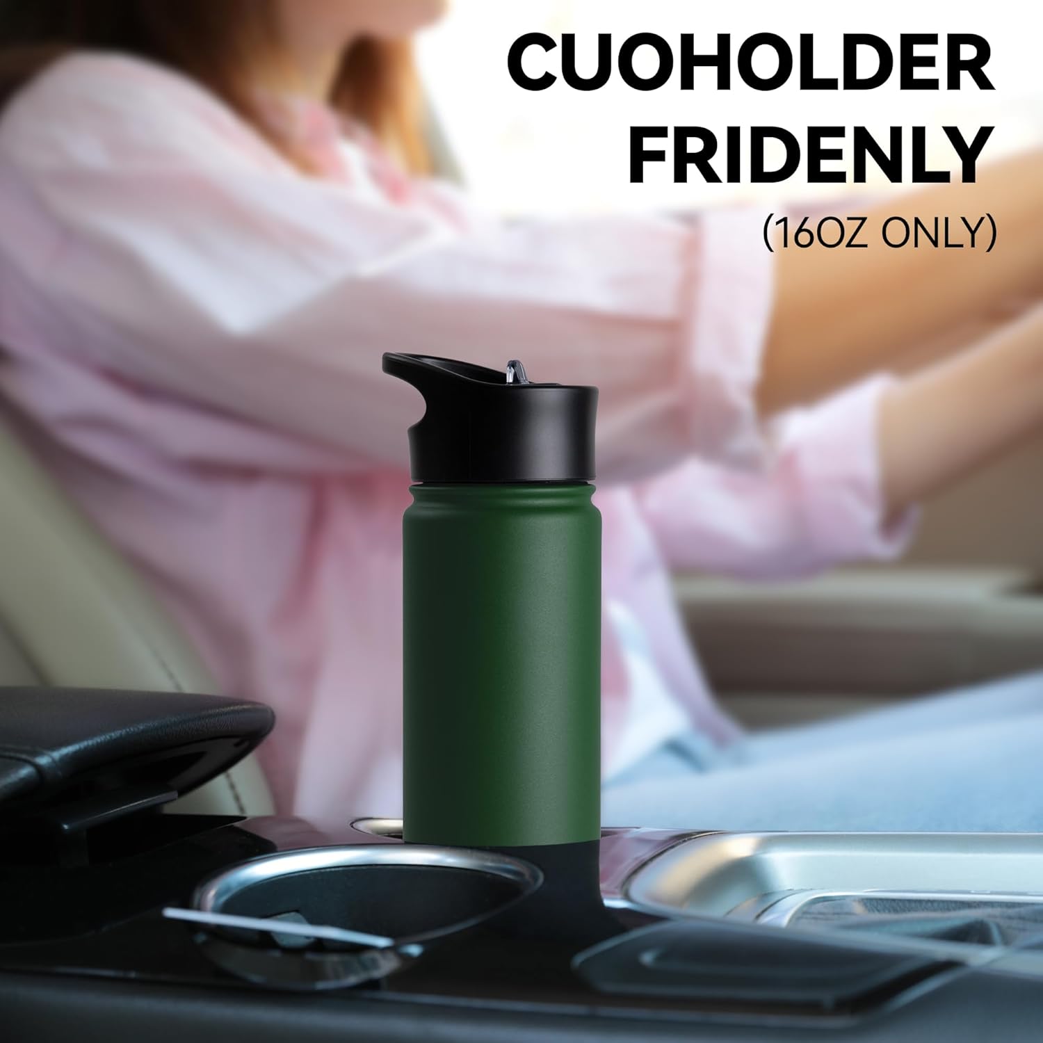 16 oz Insulated Water Bottle Bulk 4 Pack, Straw & Spout Lid, Keep Cold 24H, Spill Proof, BPA-Free, Double Wall, Stainless Steel Kids Water Bottles for School, Sports, Dark Green