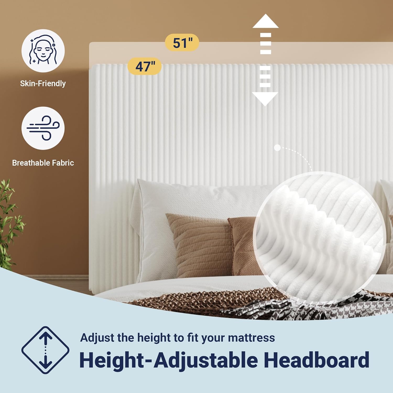 Allewie Queen Size Upholstered Bed Frame with Vertical Channel Tufted Headboard, Soft Corduroy Fabric Platform Bed, Strong Wooden Slats Support, Easy Assembly, No Box Spring Needed, White