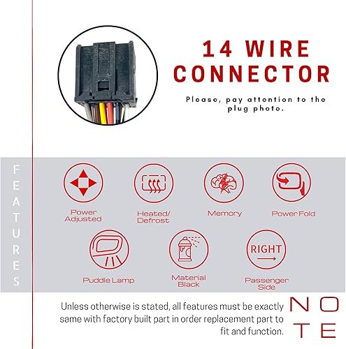 Miniatura 6 de Spieg Espejo lateral del pasajero para Chevrolet Suburban Tahoe GMC Yukon XL Power Adj 2015-2020, lámpara de charco calentada, memoria de pintura