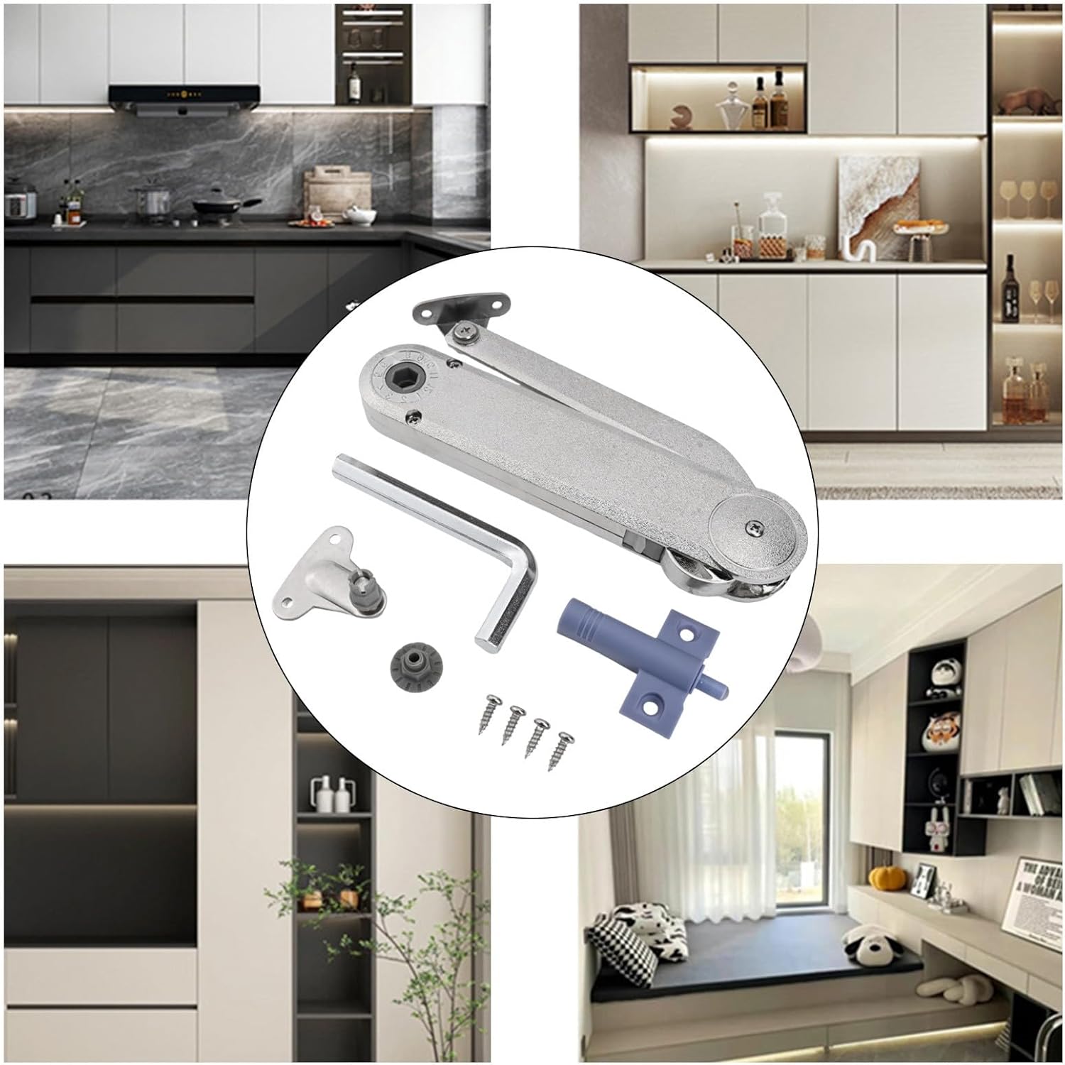 Adjustable Lid Hinge Heavy Duty Gas Spring, Zinc Alloy Cabinet Support with 75° 90° 100° Stop, Random Stay Buffer forBox Wardrobe Storage Chest, Silver