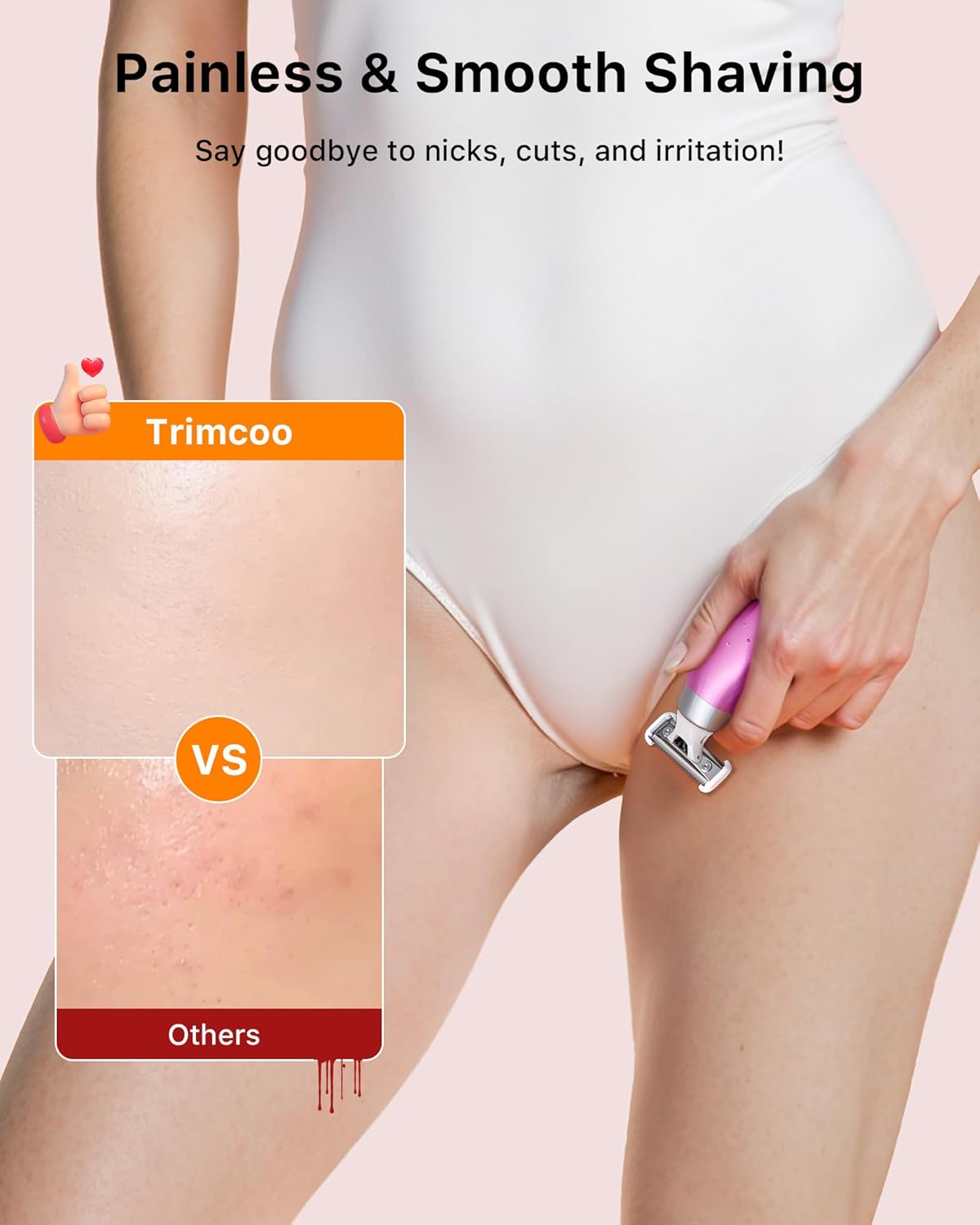 Mini Bikini Trimmer for Women - Intimate Pubic Hair Removal, Electric Body Groomer, Small Portable Wet/Dry Shaver, Magnetic Blade, USB-C Rechargeable with Travel Case, Easy to Clean (Pink) - Image 3