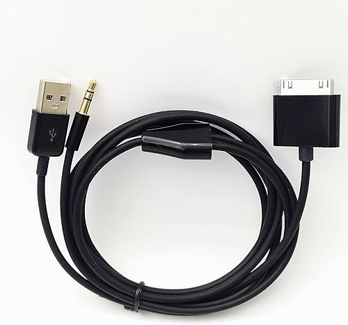 Miniatura 2 de 30 pines a USB AUX, cargador de 30 pines a 0.138 in de audio AUX de coche, cable de carga USB, sincronización de datos, transferencia y carga para