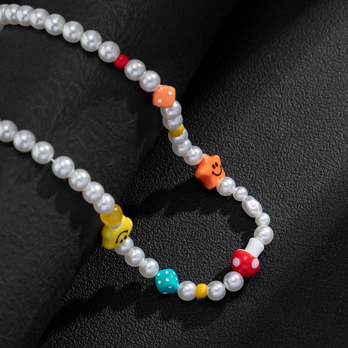 Generic Akcesoria dla dziewczynek Srebro 925 Preppy Naszyjnik dla kobiet i dziewcząt, Żółty Smiley Face Choker Naszyjnik z koralików Śliczny letni naszyjnik z kołnierzykiem Kolorowy naszyjnik,