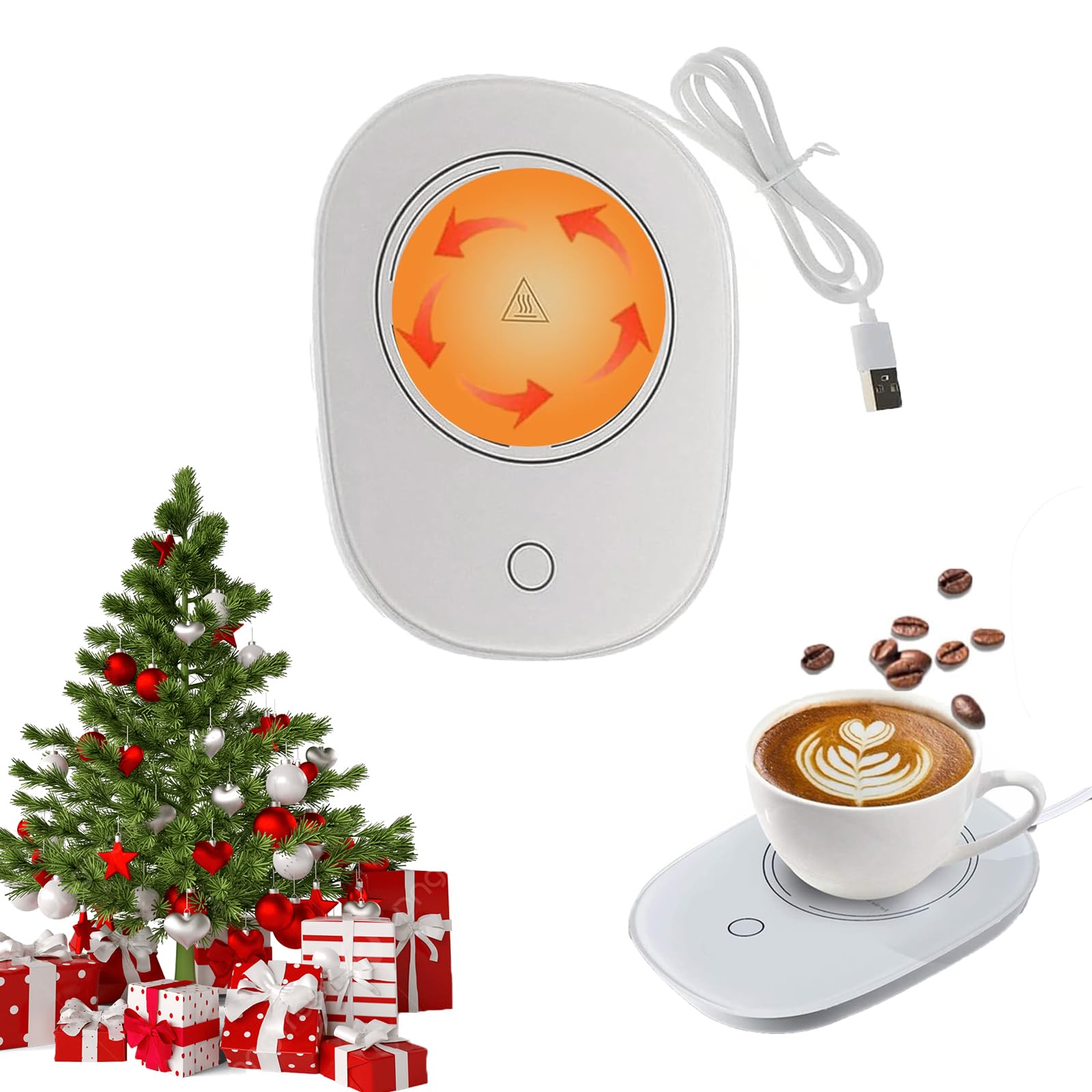 Rakiuty Scalda Tazza USB,Scaldatazze da caffè Scalda,Scalda Tazza,Scalda Bevande,Scaldatazze Scalda Tazze da caffè,Utilizzabili per caffè,Latte,Regalo di Natale,Regalo di Capodanno (Bianco)