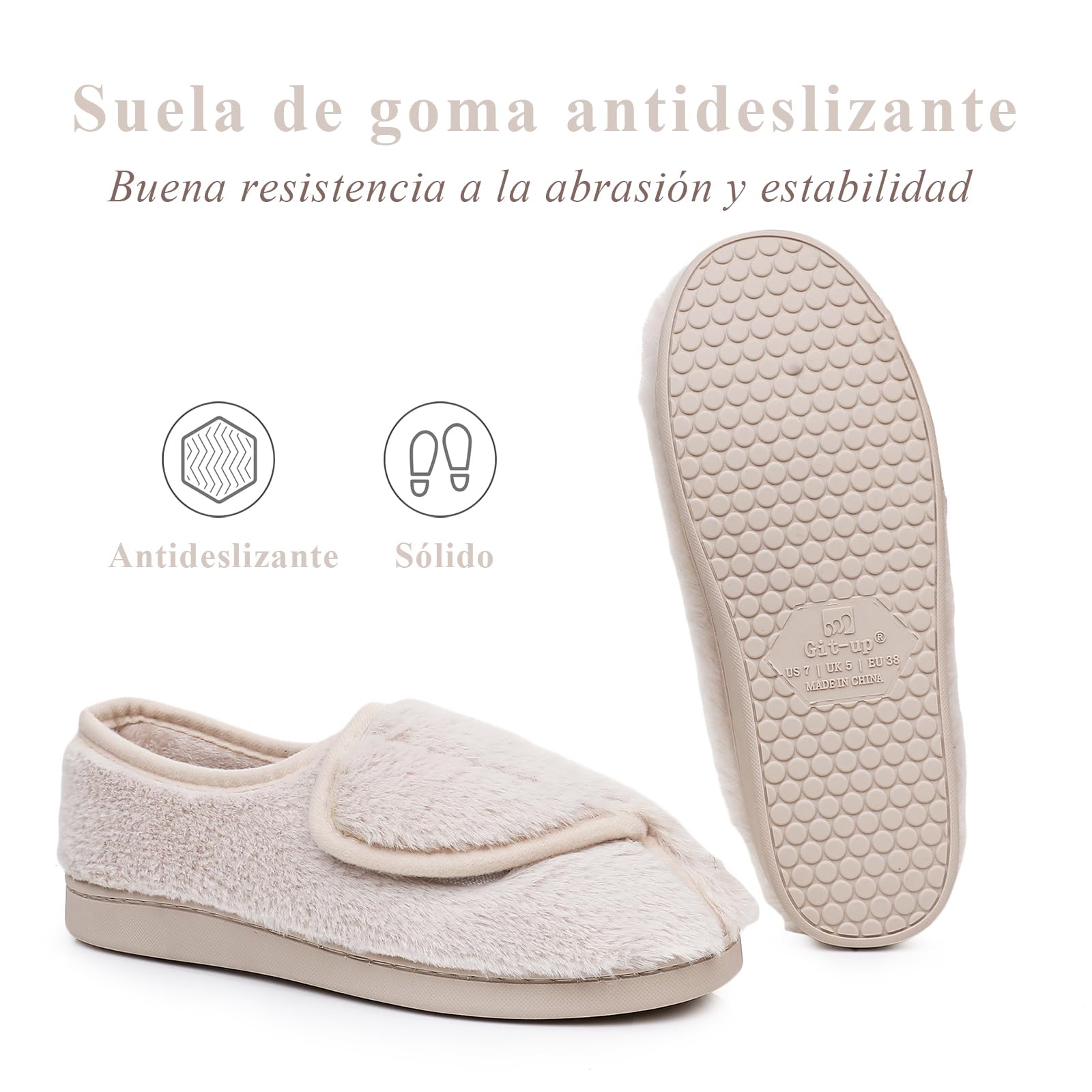 Git-up Zapatillas de Estar por Casa para Mujer Espuma de Memoria Antideslizante Invierno Cálido Cómodas Suave Algodón Pantuflas para Interiores y Exteriores Suela de goma