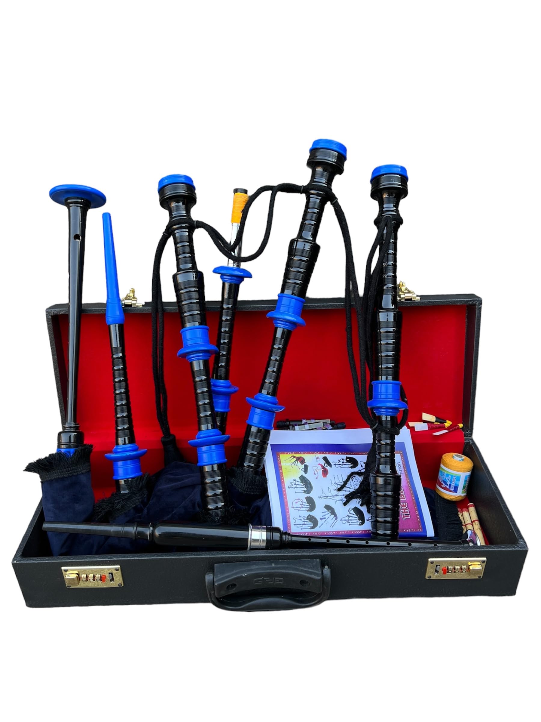 Cornamusa professionale in velluto blu con supporti in palissandro e custodia
