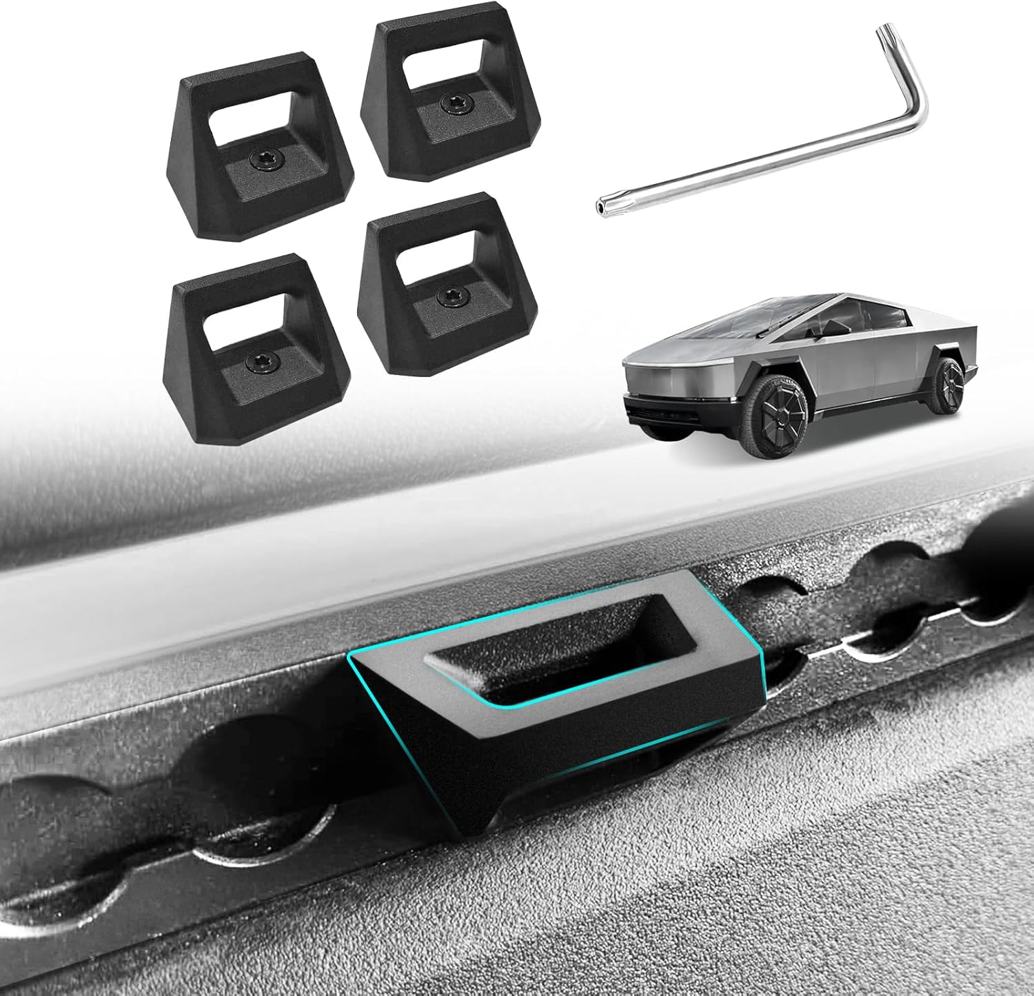 BestEvMod 4PCS Cyber Hooks Bed Rail Track Hook OEM Style Set of 4 Compatible with 2025 2024 Tesla Cybertruck L Cleat Accessories for Enclosed Trailer Used with L Track Rail Heavy Duty Steel