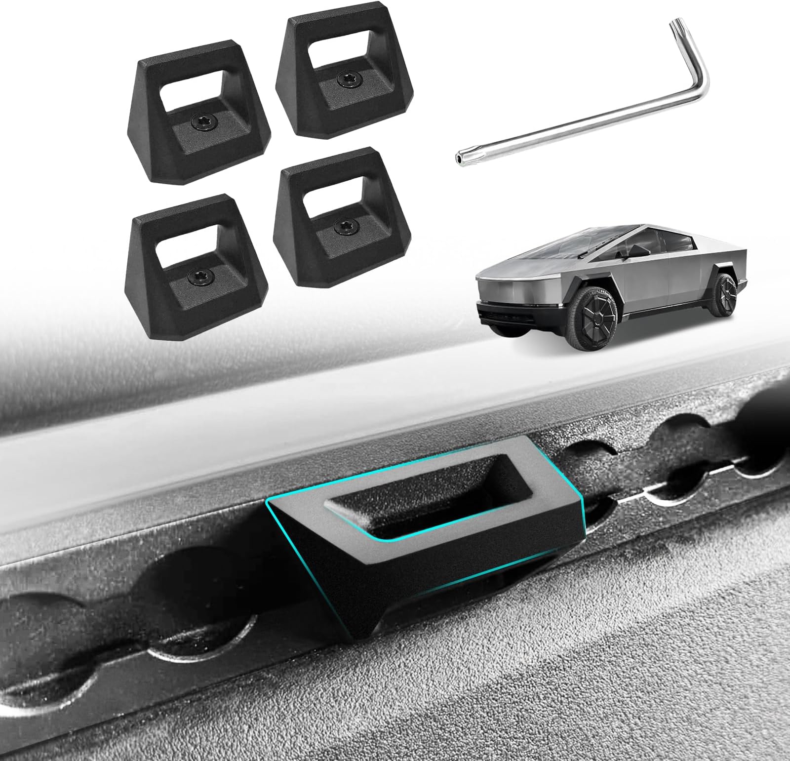 BestEvMod 4PCS Cyber Hooks Bed Rail Track Hook OEM Style Set of 4 Compatible with 2026 2025 2024 Tesla Cybertruck L Cleat Accessories for Enclosed Trailer Used with L Track Rail Heavy Duty Steel