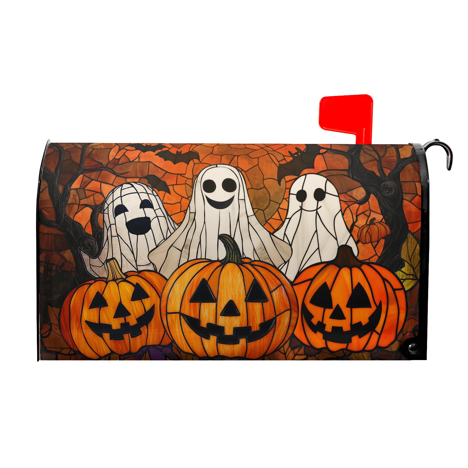 Halloween Ghost Mailbox Cover Magnetic Large Size 25.5 x 21 Inch Halloween Pumpkin Mail Box Covers Fall Scary Night Mailbox Wraps Post Letter Box Cover for Holiday Garden Yard Outdoor Outside Decor