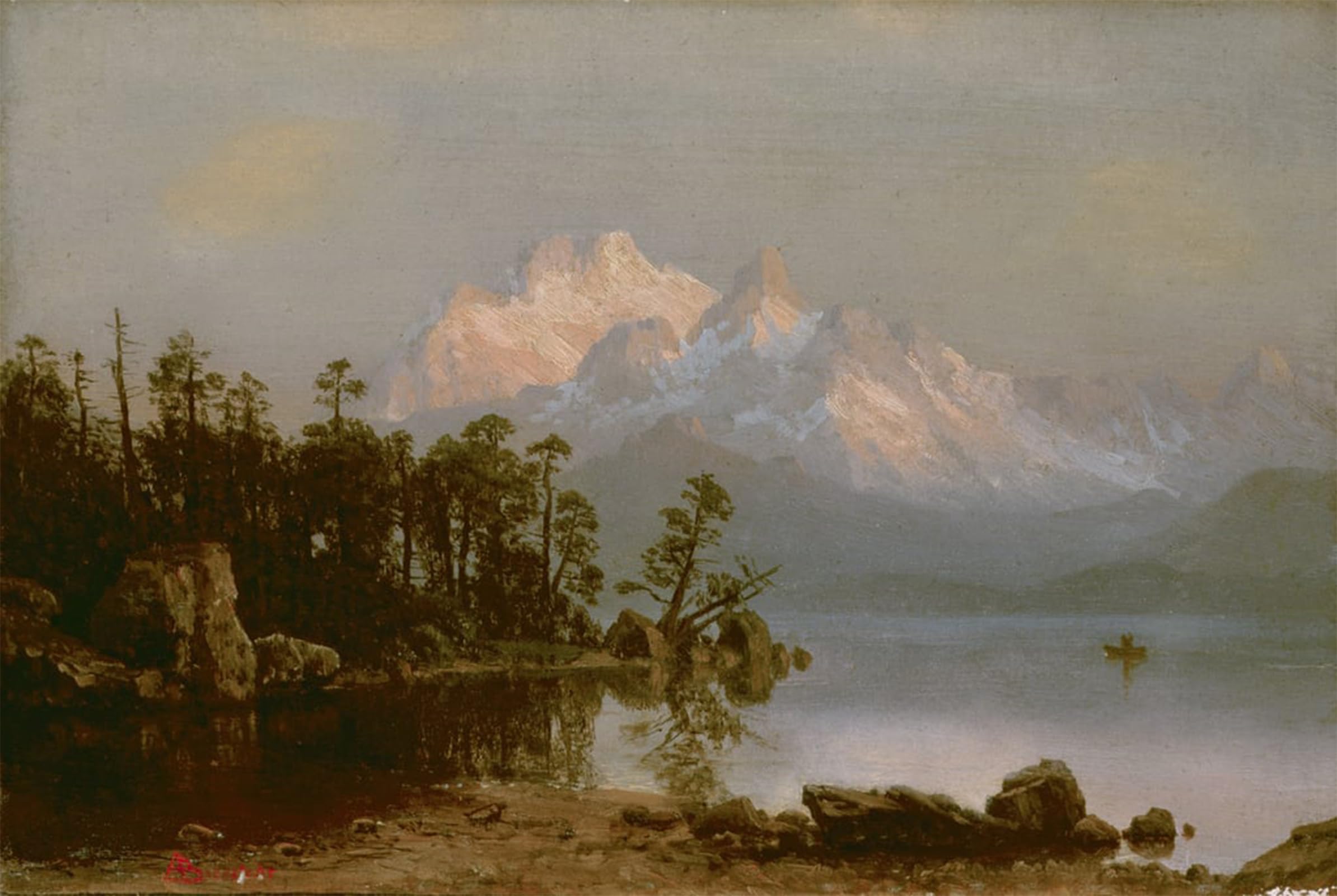 POSTERIIk Famous Animal Posters Vintage Picture Mountain Canoeing by Albert Bierstadt Modern Wall Decor for Home Decor 60x90cm