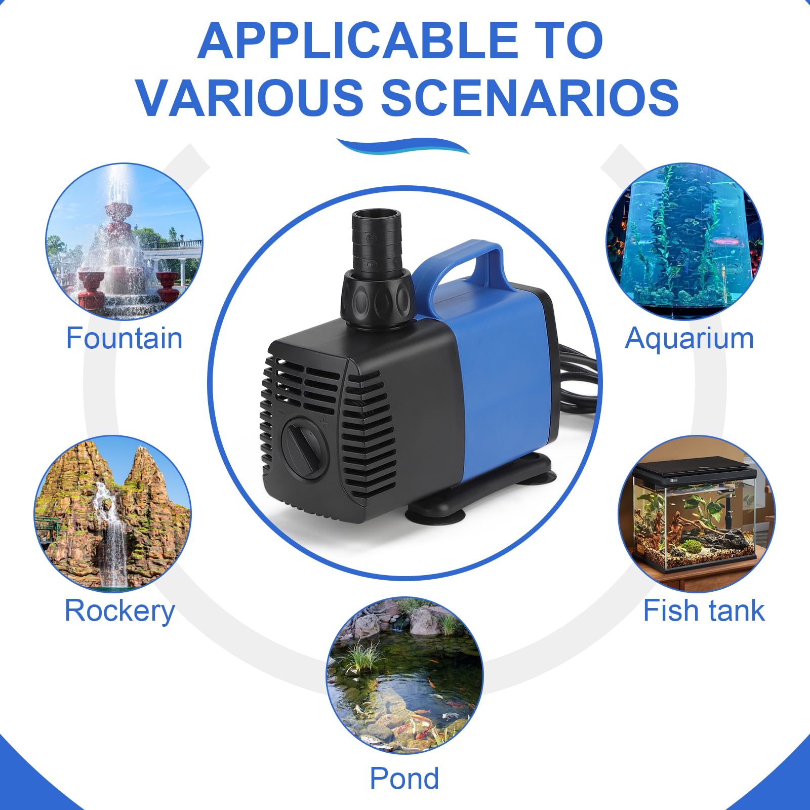 DBREAKS Teichpumpe Filterpumpe 5500L/H Wasserpumpe Bachlaufpumpe mit 5 Düse Aquariumpump für Springbrunnen Aquarium Pumpe 55W Springbrunnenpumpe Teich Fontänenpump