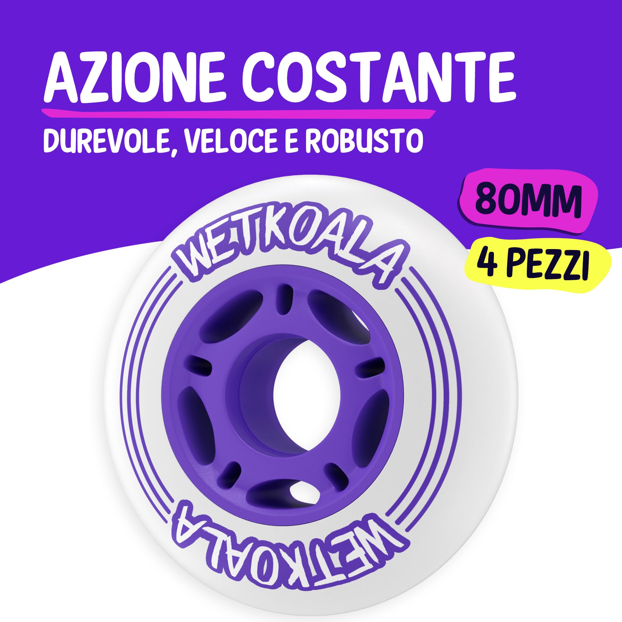 Ruote per pattini in linea 80mm 85A (4 pezzi) forte aderenza e lunga durata su ogni superficie per pattini in linea, monopattini, waveboard, roller e altro