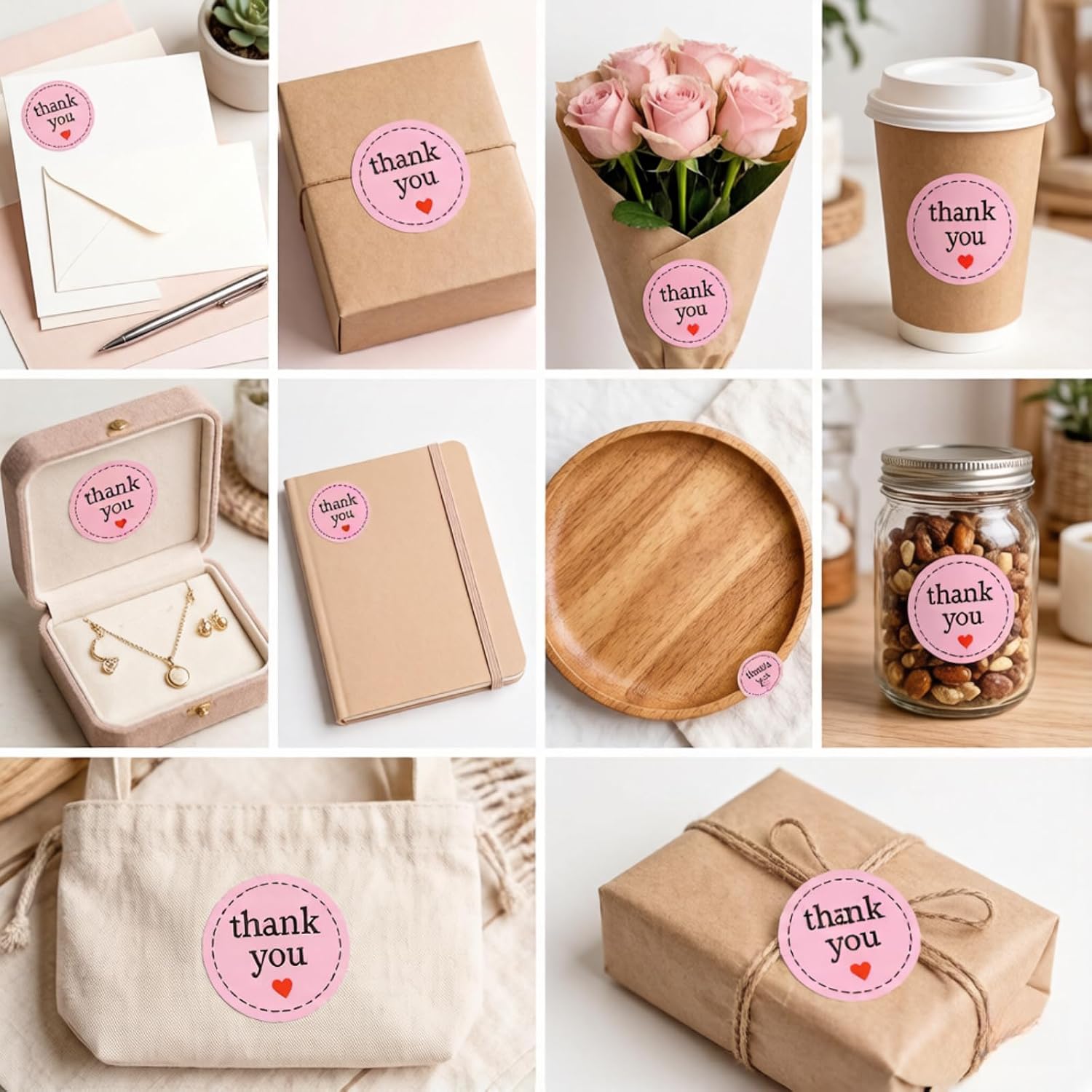 500 Pcs Thank You Stickers 8 Designs 1 Inch Thank You Sticker for Packaging Thank You Stickers for Small Business Thank You Label Stickers Self-Adhesive Labels (Pink) thumbnail