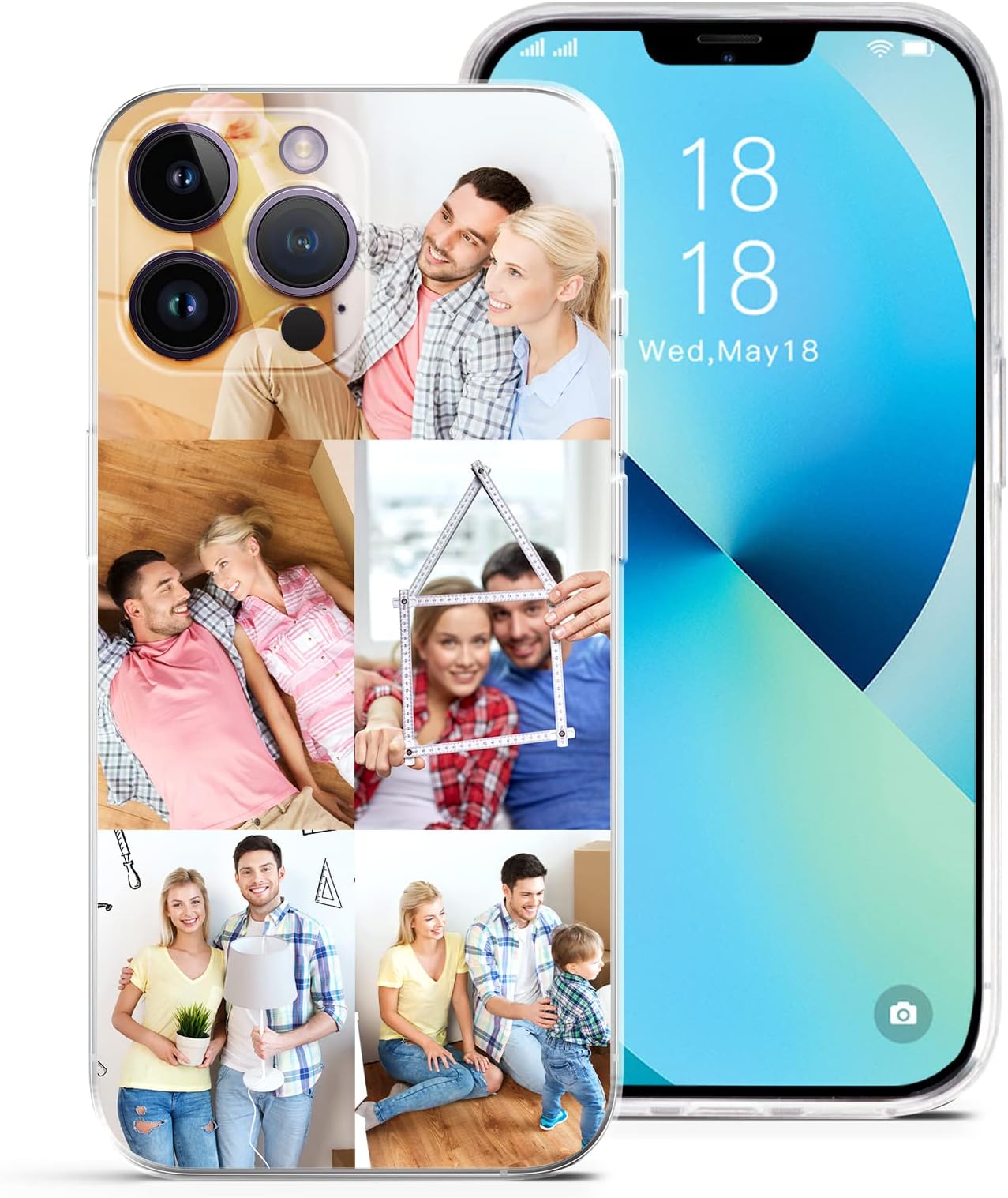 Personalized Custom Phone Case for iPhone 17 16 15 14 13 12 11 Pro Max Mini Plus XR X Xs, Design Your Own Picture Phone Case, Made in USA, Birthday Gift for Family and Friends(5 Photos)