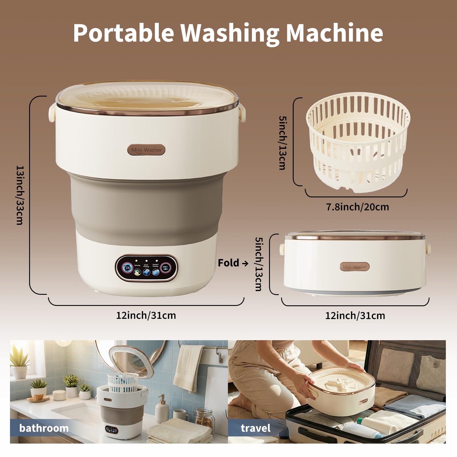 Mini lavadora plegable de 12 – 13 L, compacta y portátil, silenciosa, ahorro de energía, con centrifugado, para apartamentos, ropa interior y bebé, calcetines, ropa pequeña