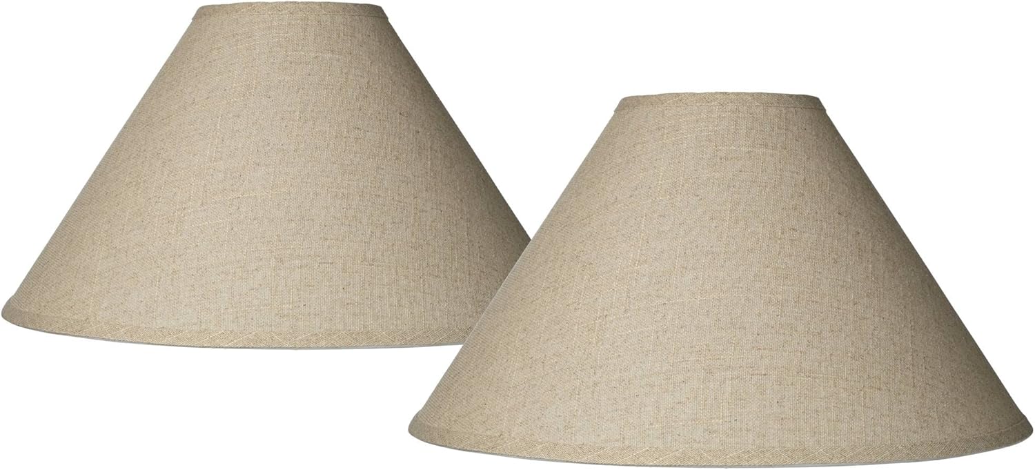 Set of 2 Empire Lamp Shade (Pre-Assembled) s Fine Burlap Beige Large 6" Top x 19" Bottom x 12" High Spider with Replacement Harp and Finial Fitting - Springcrest