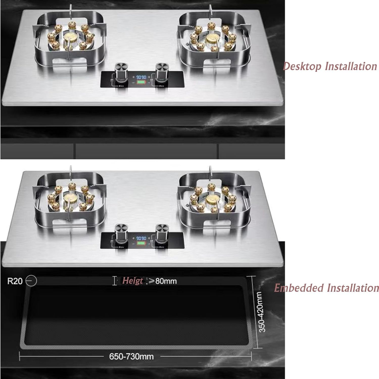 Propane Stove,2 Burners Portable Propane Stove,Stainless Steel Gas Cooktop,Maximum 17742.4BTU Suitable for Kitchen Apartments and RV (Color : LPG, Size : Style 4)