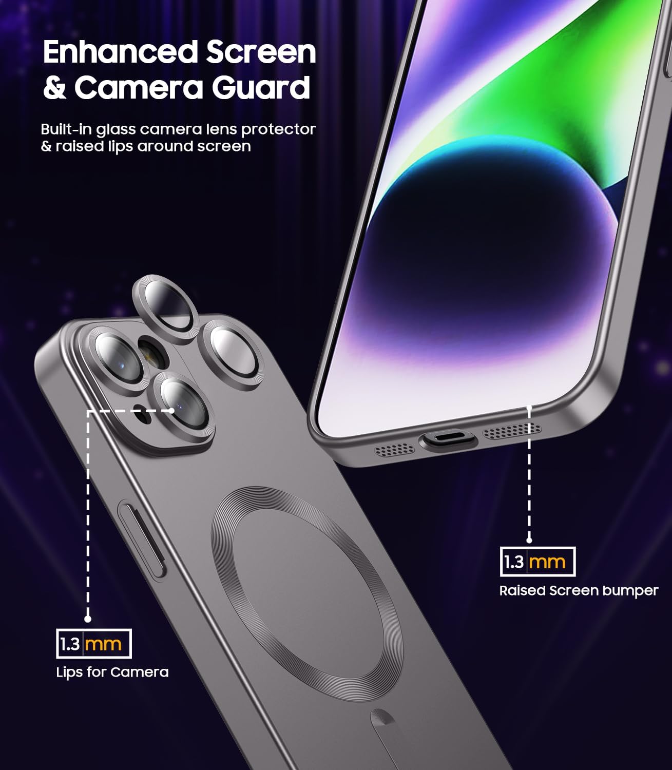 Magnetic for iPhone 14 Case [Compatible with MagSafe][Built-in Camera Lens Protector] Slim Soft Silicone Bumper Shockproof Metallic Luster Phone Case (Gray) - Image 3