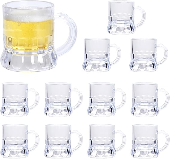 Mini Beer Mug Shot Glasses Plastic Beer Mugs 1.75 inch Tall (12 Count