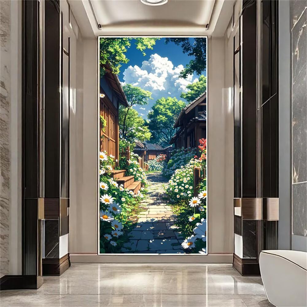 Dipingere con i Numeri, Dipingi con i Numeri per Adulti fiore architettura kit Pittura Fai-da-Te, con 3 Pennelli, Hobby Creativi Adulti, Decor casa Regalo Bambina 50x100cm (Senza Cornice) z0z-234