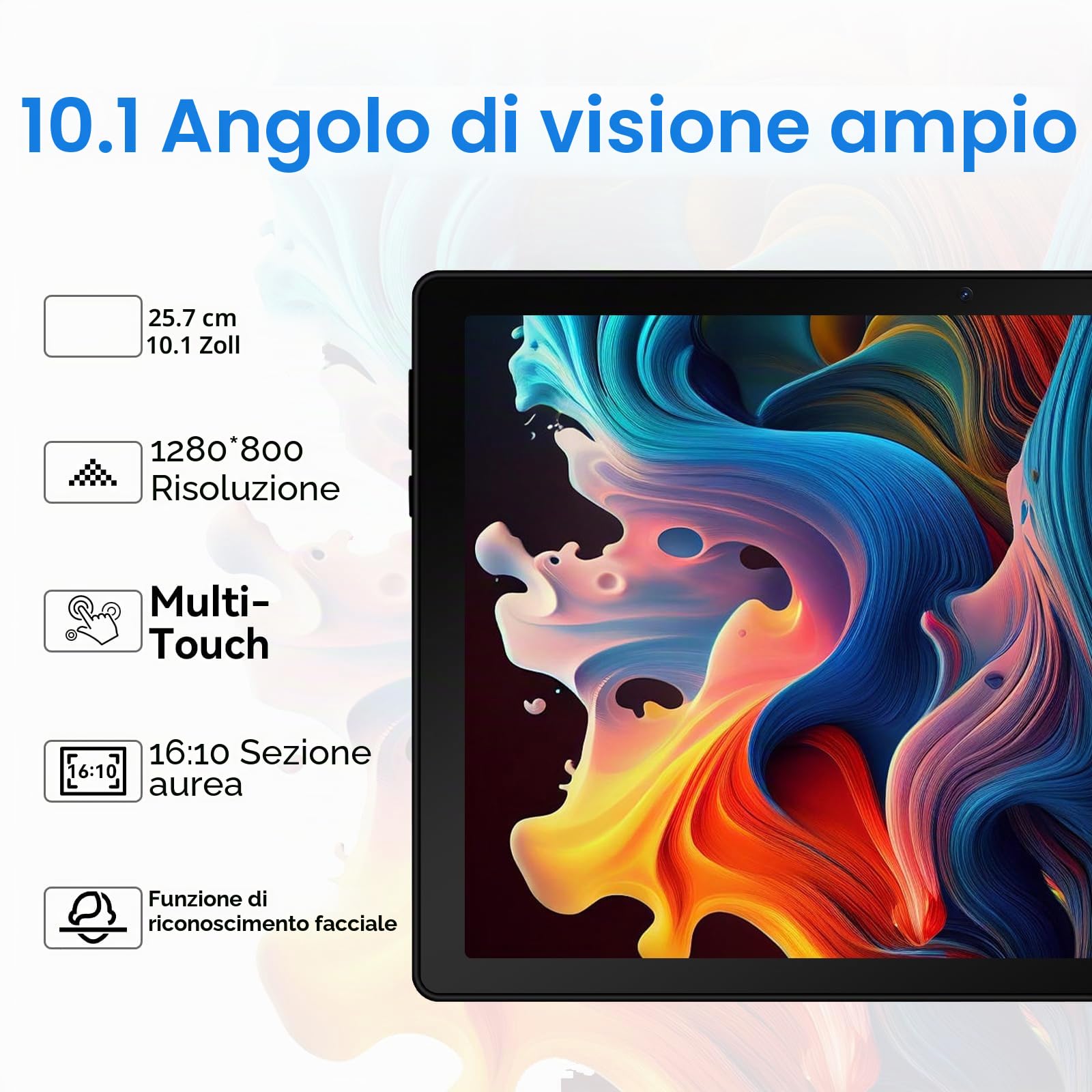 Tablet Android 16, tablet da 10,1 pollici, 24 GB di RAM + 64 GB di ROM + 1 TB espandibile, tablet Android con Bluetooth 5.3, Wi-Fi 6, doppia fotocamera, 6000 mAh, Face ID, Widevine L1 (nero)