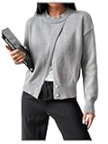 Women's Pullover Sweater Crew Neck Long Sleeve Button Knit Tops Fall Clothes