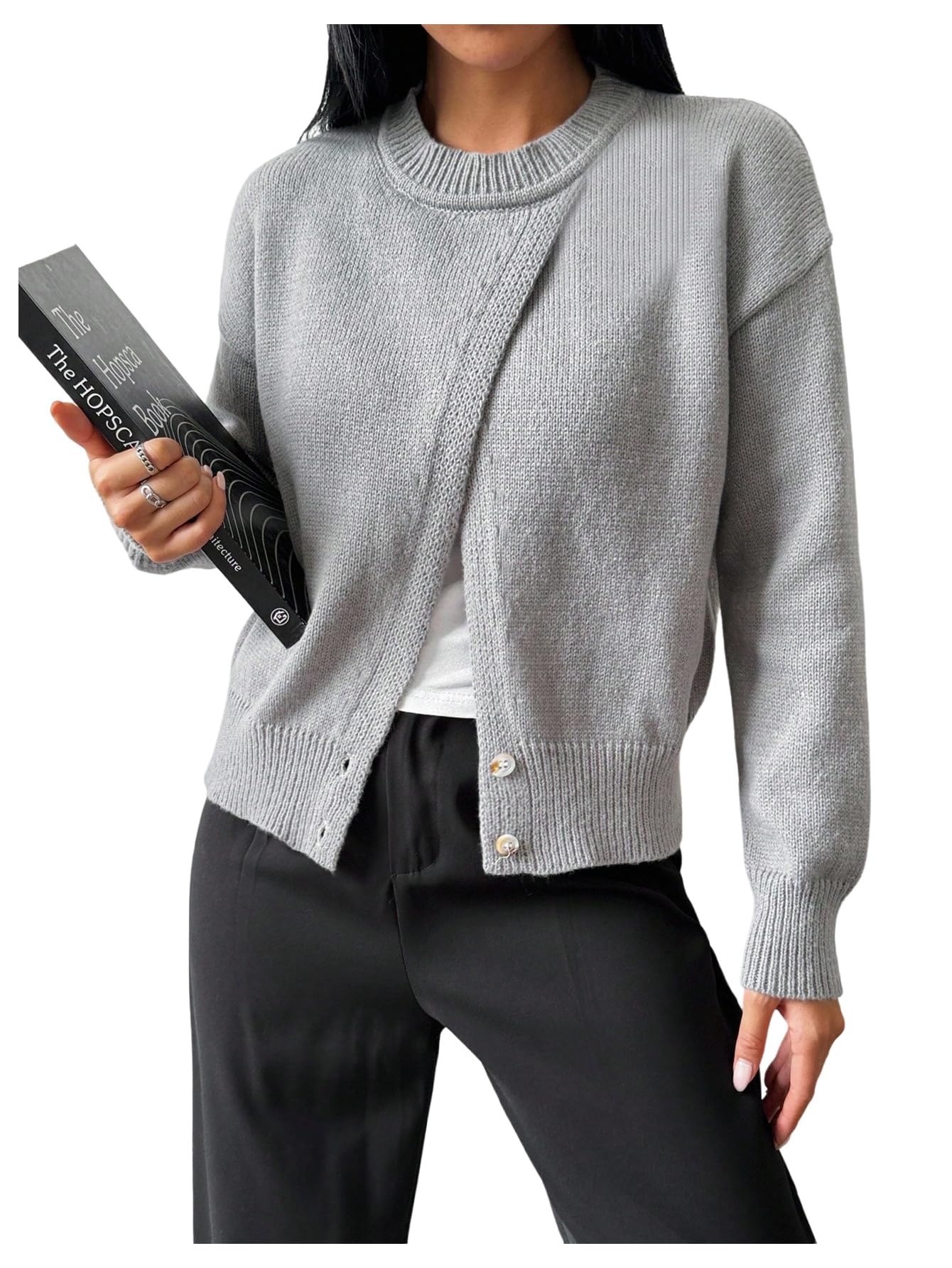 SOLY HUX Womens Pullover Sweater Crew Neck Long Sleeve Button Knit Tops Fall Clothes