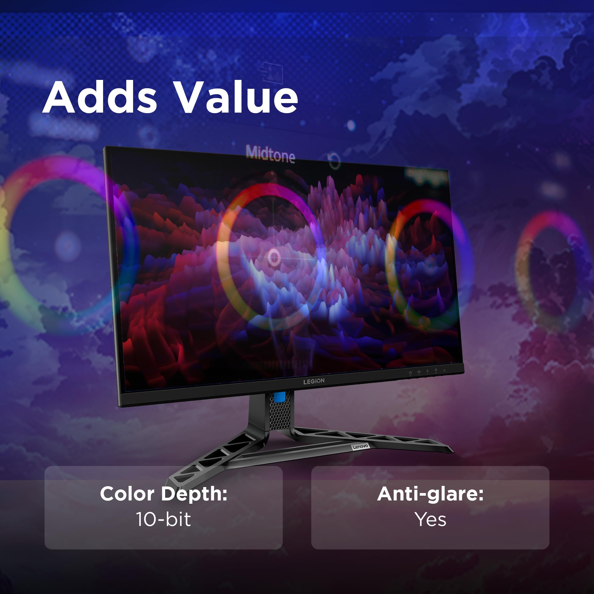 Lenovo Legion R27qe Gen 2 Gaming Monitor 27" QHD (2560x1440) IPS, 0.5ms MPRT, 200Hz, Ports 2x HDMI 2.1 + DisplayPort 1.2, DisplayPort Cable included - Raven Black — view 12
