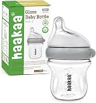 haakaa Gen.3 Natural Glass Baby Bottle - Wide Neck, Anti-Colic Varibale Flow Nipple for 6m+ Breastfed Babies, Newborn Registry Essentials,BPA-Free, 6 oz/180 ml, 1 PK