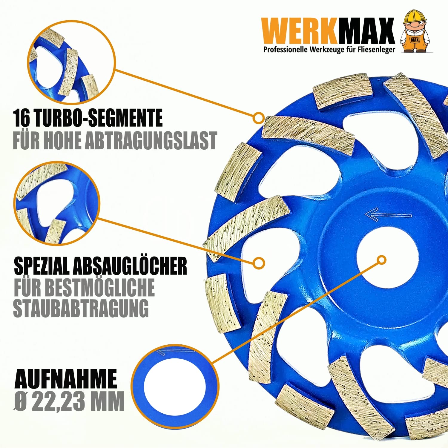 WERKMAX 100535 Capucha de extracción para el molinillo de ángulo y la taza de diamante premium, diámetro de la rueda 125 mm