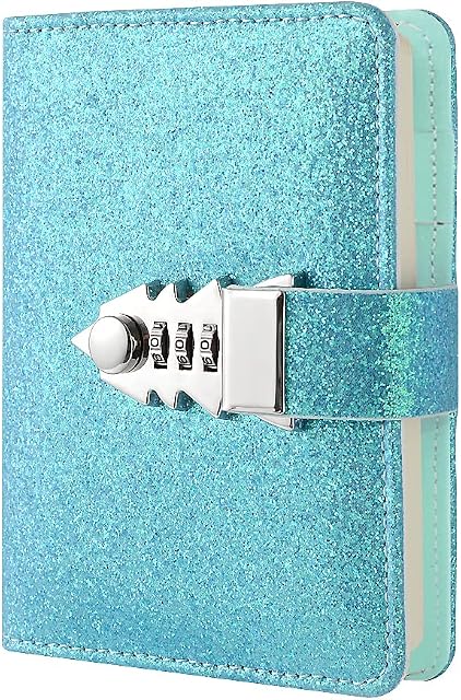 NectaRoy Sequin Lockable Diary, Refillable Password Notebook Writing Journal Planner Organizer with Combination Lock, Loose-Leaf Lined Notepad Sketchbook, Size 185x135mm